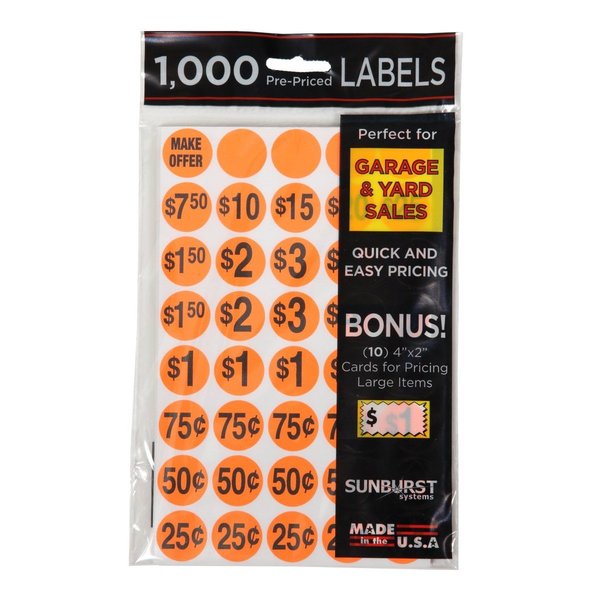 Sunburst Systems Labels Orange Pre-Priced 1000 Count 7037